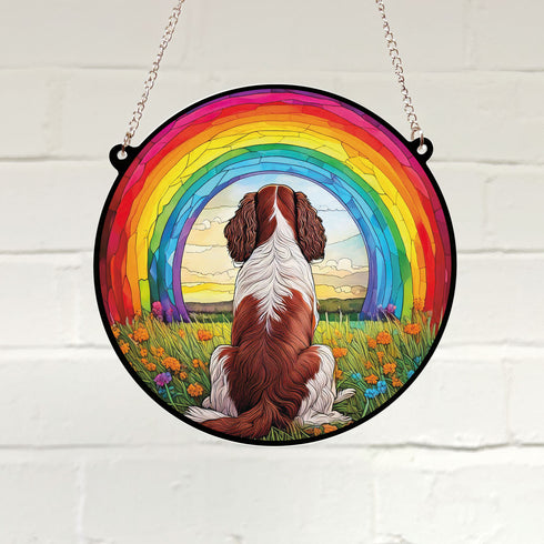 Springer Spaniel Brown & White Rainbow Bridge Stained Glass Effect Suncatcher